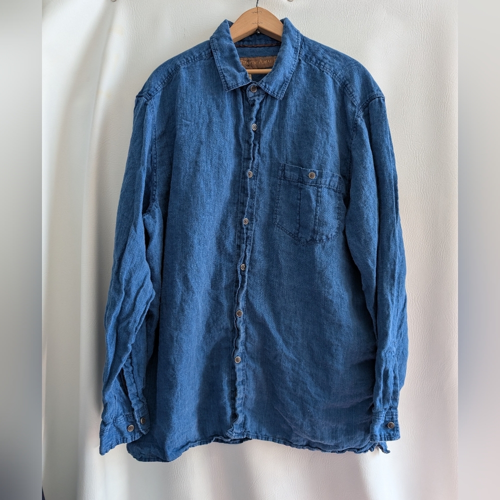 Territory Ahead Blue Linen Long Sleeves Button Up Shirt - XXL